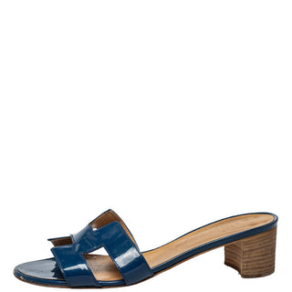 Hermès Blue Patent Leather Oasis Slide