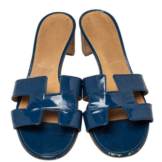 Hermès Blue Patent Leather Oasis Slide