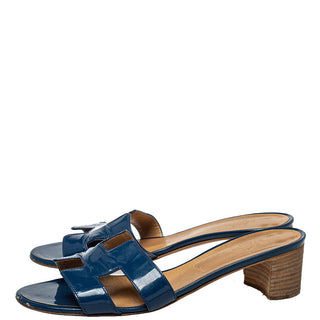 Hermès Blue Patent Leather Oasis Slide