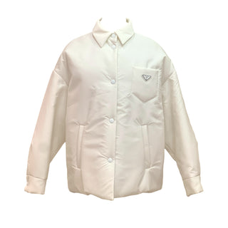 Prada Ivory Re-Nylon Padded Shirt Jacket with Triangle Logo