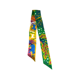 Hermès Green and Yellow Le Charme d'Orphée Printed Silk Twilly Scarf