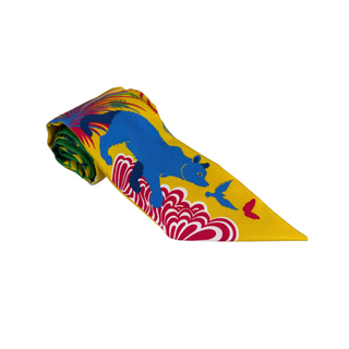 Hermès Green and Yellow Le Charme d'Orphée Printed Silk Twilly Scarf