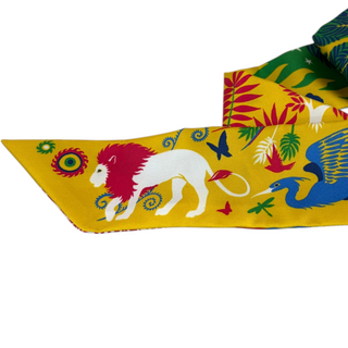 Hermès Green and Yellow Le Charme d'Orphée Printed Silk Twilly Scarf