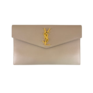 Saint Laurent Beige Cassandre Envelope Clutch in Grain de Poudre Leather