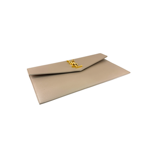 Saint Laurent Beige Cassandre Envelope Clutch in Grain de Poudre Leather