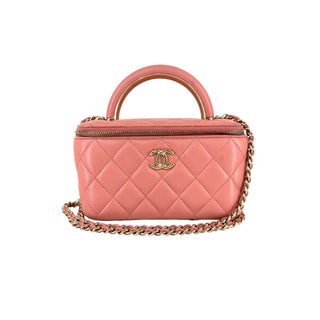 Chanel Pink Quilted Leather Small Vanity Case with Chain Strap