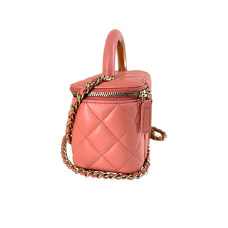 Chanel Pink Quilted Leather Small Vanity Case with Chain Strap