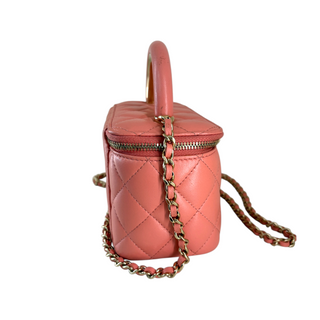 Chanel Pink Quilted Leather Small Vanity Case with Chain Strap