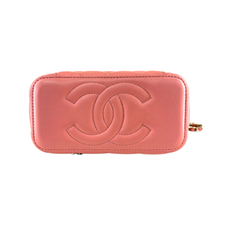 Chanel Pink Quilted Leather Small Vanity Case with Chain Strap