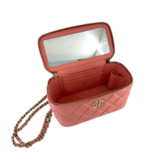 Chanel Pink Quilted Leather Small Vanity Case with Chain Strap