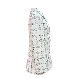 Chanel White Windowpane Tweed Jacket Dress with Crystal CC Buttons