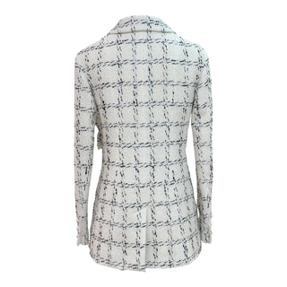 Chanel White Windowpane Tweed Jacket Dress with Crystal CC Buttons