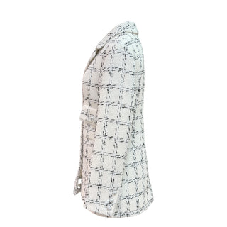 Chanel White Windowpane Tweed Jacket Dress with Crystal CC Buttons