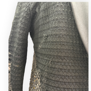 Chanel Black Textured Knit Lace Detail Blazer with Satin Shawl Collar FR 38