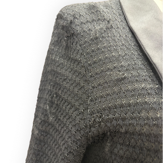 Chanel Black Textured Knit Lace Detail Blazer with Satin Shawl Collar FR 38