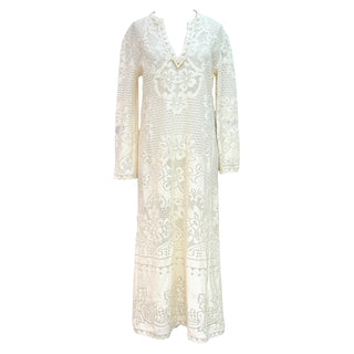 Valentino Floral Lace Maxi Dress with V Logo Detail