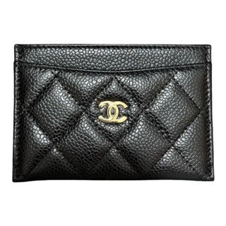 Chanel Black Quilted Caviar Leather Classic CC Card Holder Gold Hardware