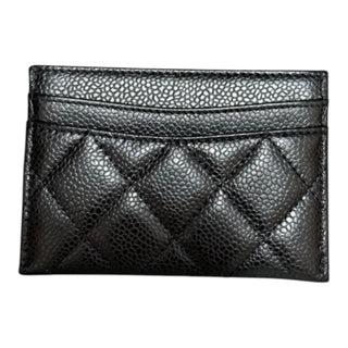 Chanel Black Quilted Caviar Leather Classic CC Card Holder Gold Hardware