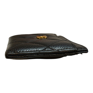 Chanel Black Quilted Caviar Leather Classic CC Card Holder Gold Hardware