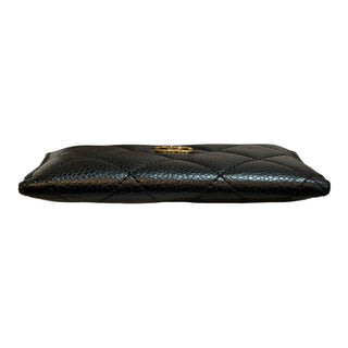 Chanel Black Quilted Caviar Leather Classic CC Card Holder Gold Hardware