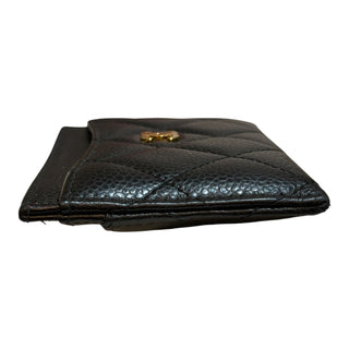 Chanel Black Quilted Caviar Leather Classic CC Card Holder Gold Hardware
