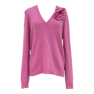 Gucci Pink Wool Cashmere Flower Appliqué V-Neck Sweater Size S