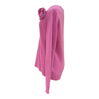 Gucci Pink Wool Cashmere Flower Appliqué V-Neck Sweater Size S
