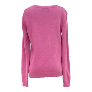 Gucci Pink Wool Cashmere Flower Appliqué V-Neck Sweater Size S