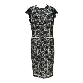 Chanel Black Floral Lace Contrast Trim Midi Dress Size 44
