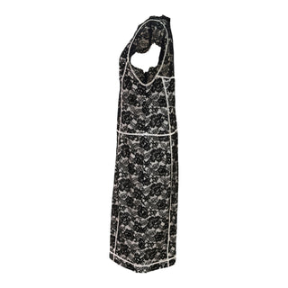 Chanel Black Floral Lace Contrast Trim Midi Dress Size 44