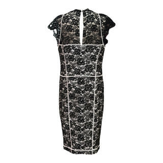Chanel Black Floral Lace Contrast Trim Midi Dress Size 44