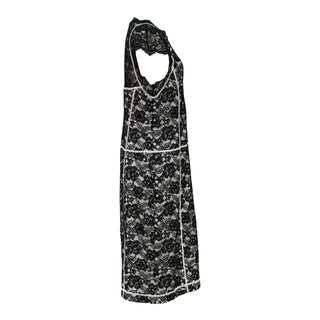 Chanel Black Floral Lace Contrast Trim Midi Dress Size 44