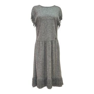 Chanel Grey Mohair Cashmere Fringe Midi Dress Size 42