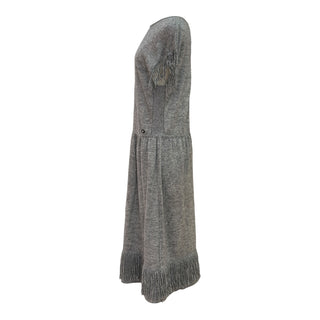 Chanel Grey Mohair Cashmere Fringe Midi Dress Size 42