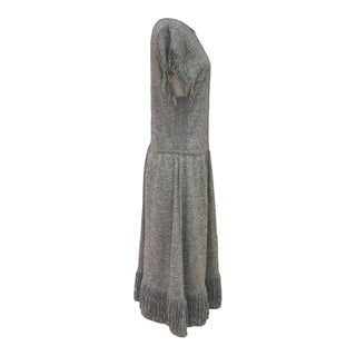 Chanel Grey Mohair Cashmere Fringe Midi Dress Size 42
