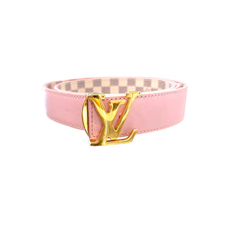 Louis Vuitton Pink Leather LV Initiales Reversible Damier Azur Belt 80/32