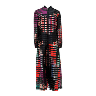 Fendi Multicolour Geometric Stripe Silk Blend Long Sleeve Maxi Dress