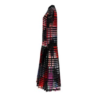 Fendi Multicolour Geometric Stripe Silk Blend Long Sleeve Maxi Dress