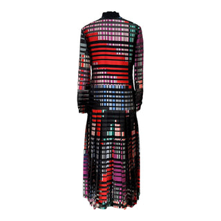 Fendi Multicolour Geometric Stripe Silk Blend Long Sleeve Maxi Dress