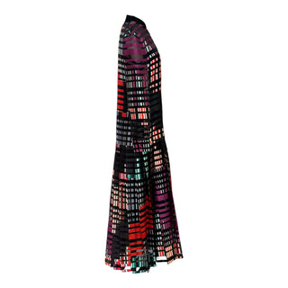 Fendi Multicolour Geometric Stripe Silk Blend Long Sleeve Maxi Dress