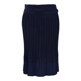 Chanel Navy Blue Pleated Midi Skirt Size 42