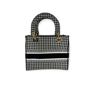 Christian Dior Black & White Houndstooth Small Lady D-Lite Bag