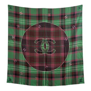 Chanel Tartan Print Silk Square Scarf