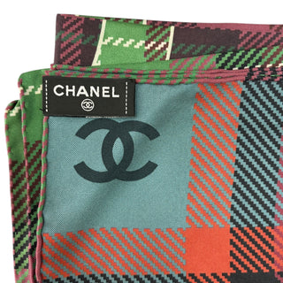 Chanel Tartan Print Silk Square Scarf