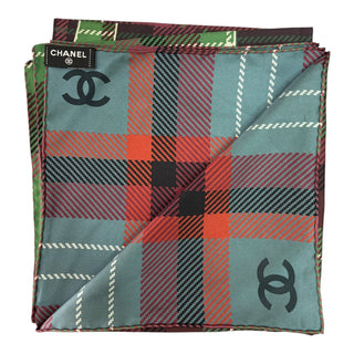 Chanel Tartan Print Silk Square Scarf