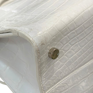 Christian Dior White Crocodile-Embossed Leather Large Diorever Bag