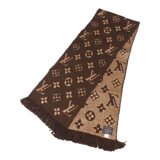 Louis Vuitton Brown & Beige Monogram Fringe Wool Silk Scarf