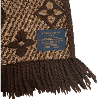 Louis Vuitton Brown & Beige Monogram Fringe Wool Silk Scarf