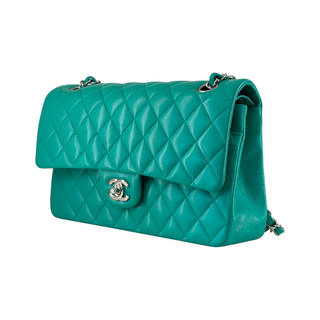 Chanel Green Quilted Lambskin Classic Double Flap Bag PHW