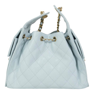 Chanel 25 Small Light Blue Quilted Caviar Leather Drawstring Bag Aged Gold Hardware 2025